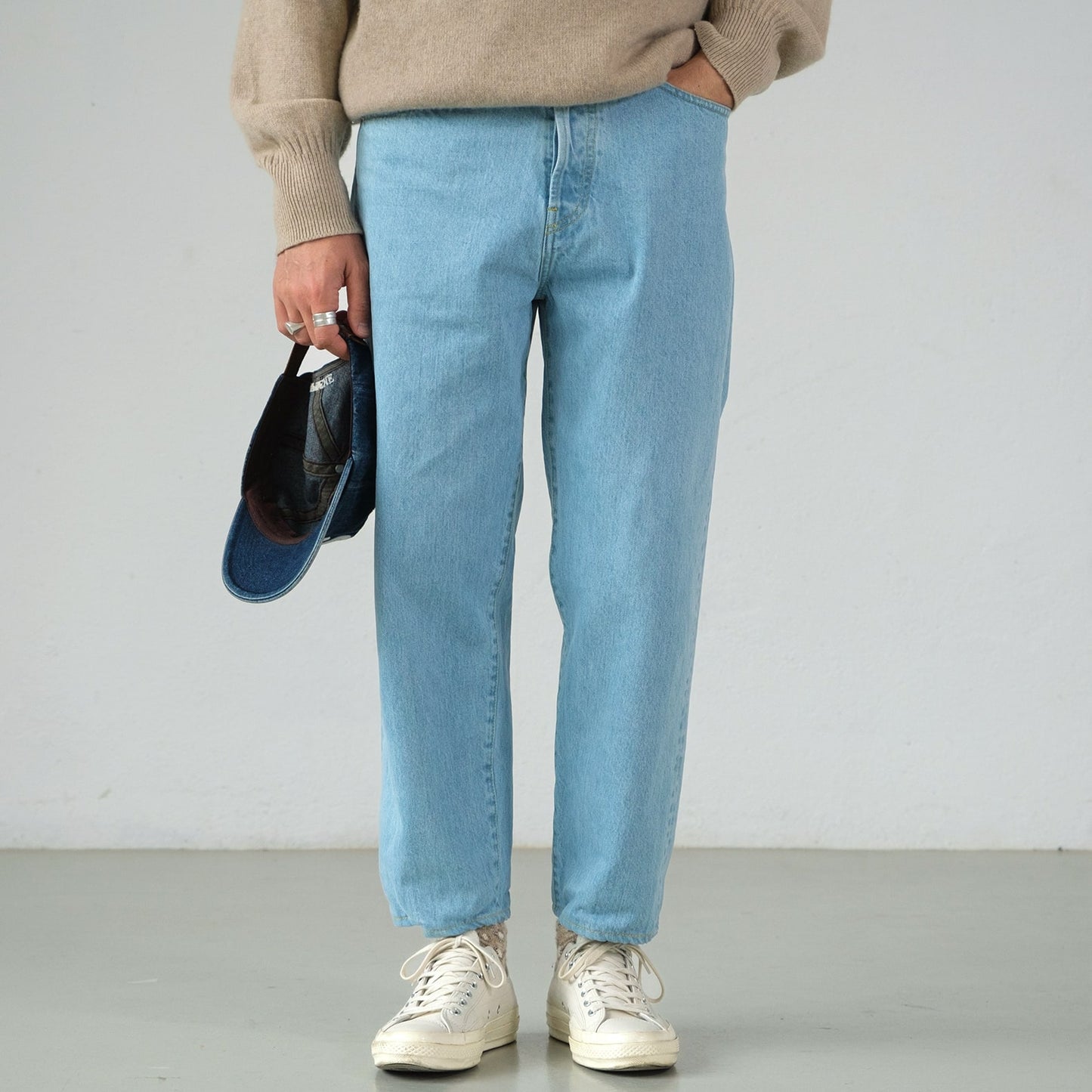 Jean loose tapered bleach taille haute