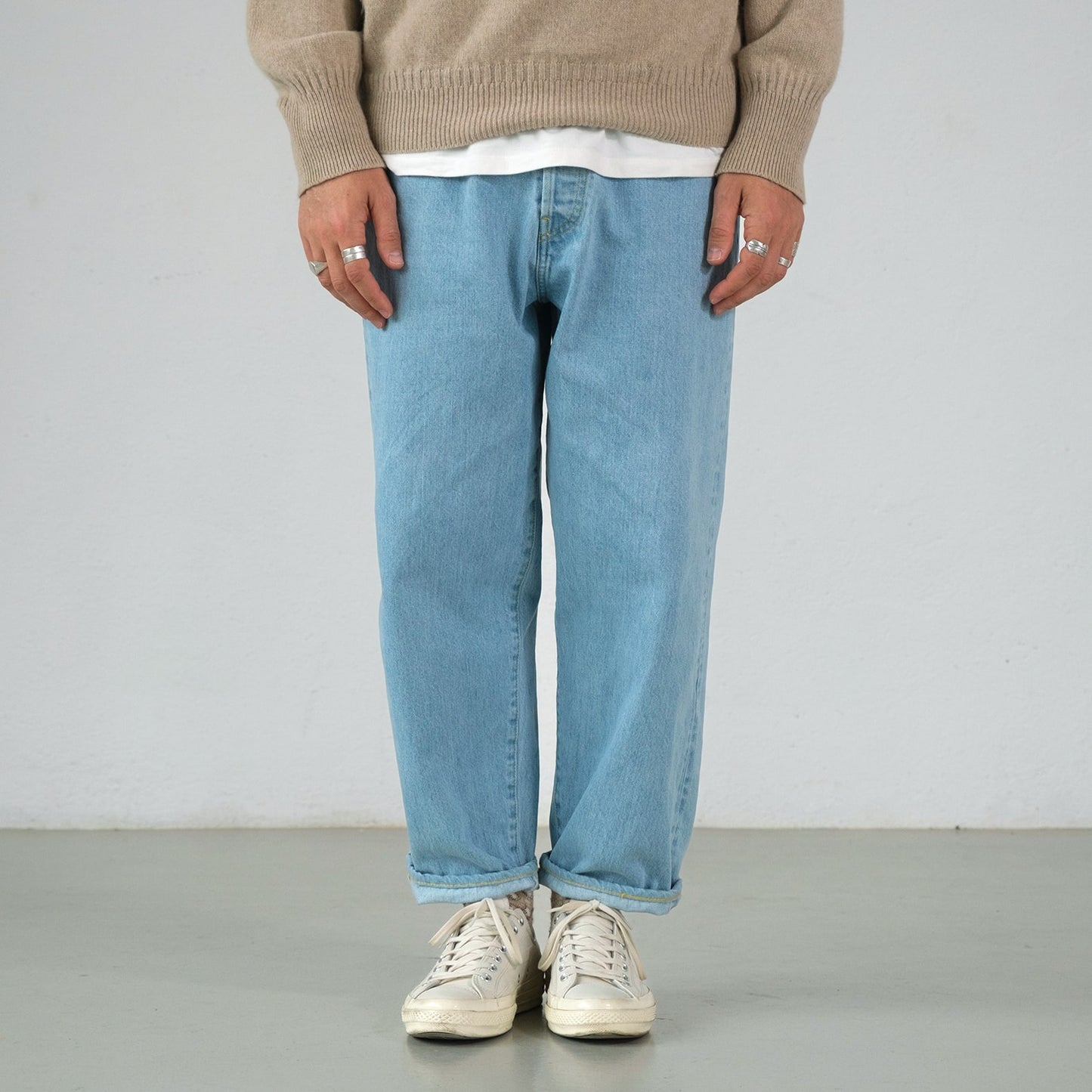 Jean loose tapered bleach taille haute