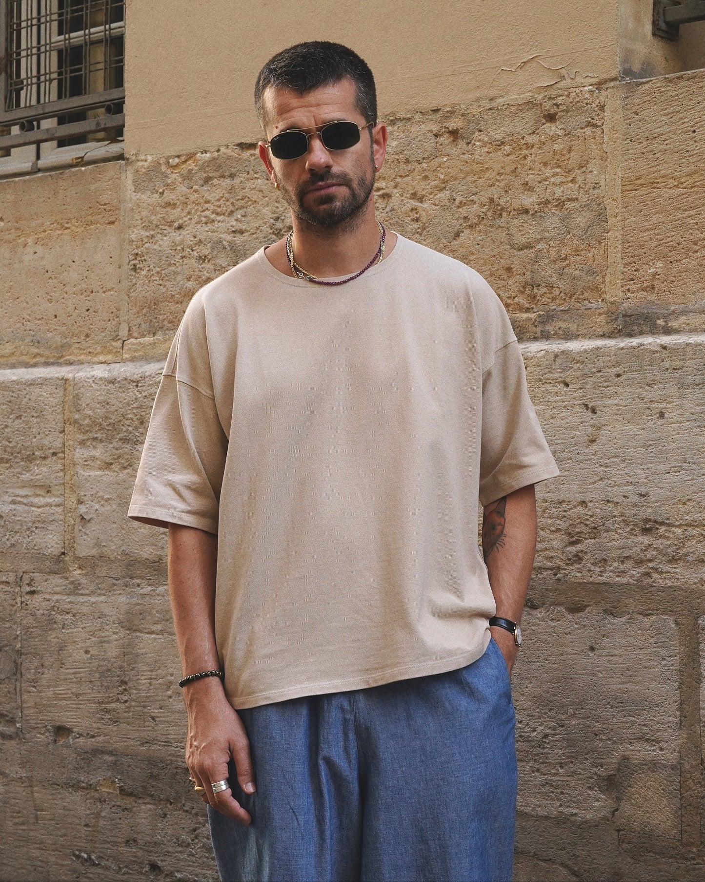 T-shirt beige pique knit