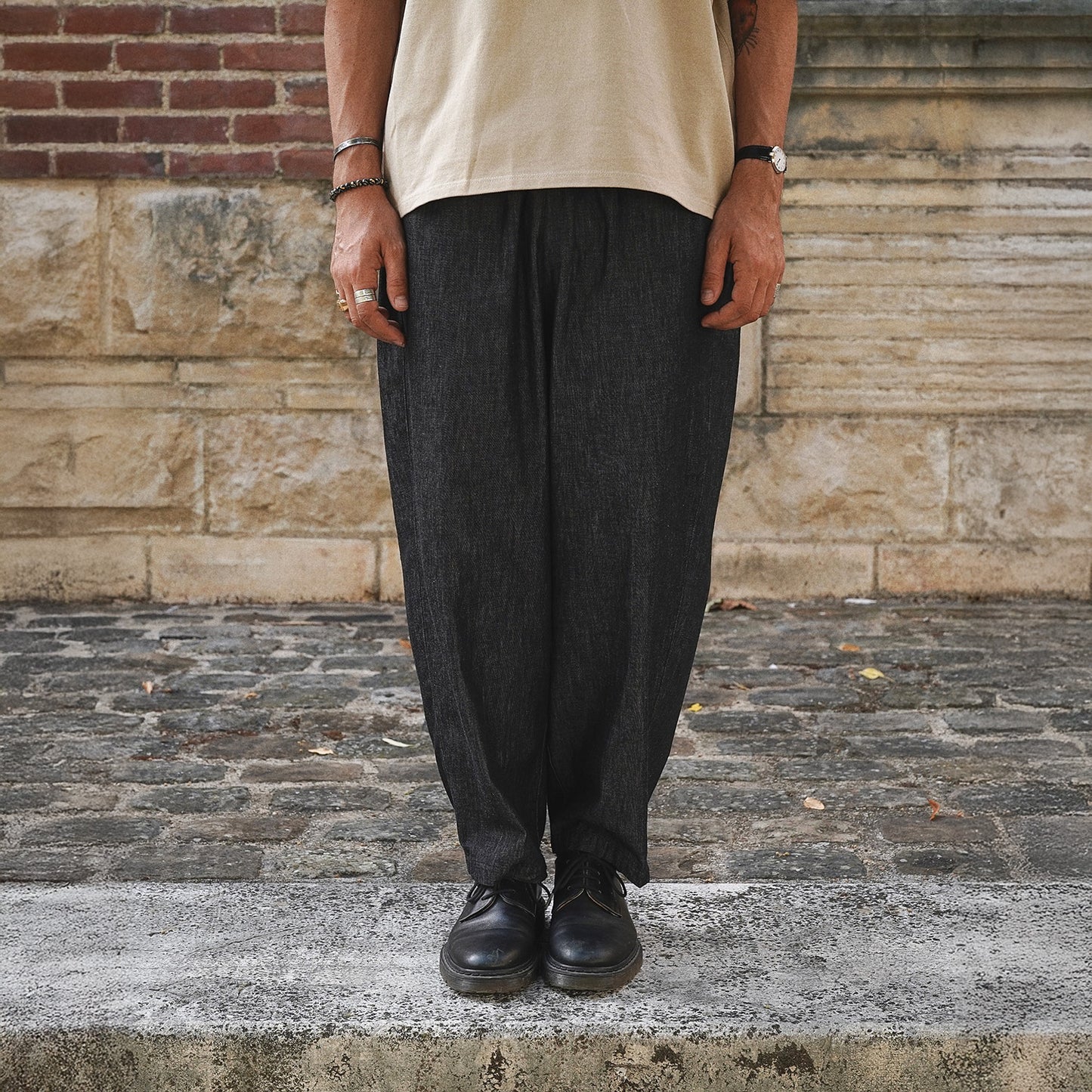 Warm up pants black chambray