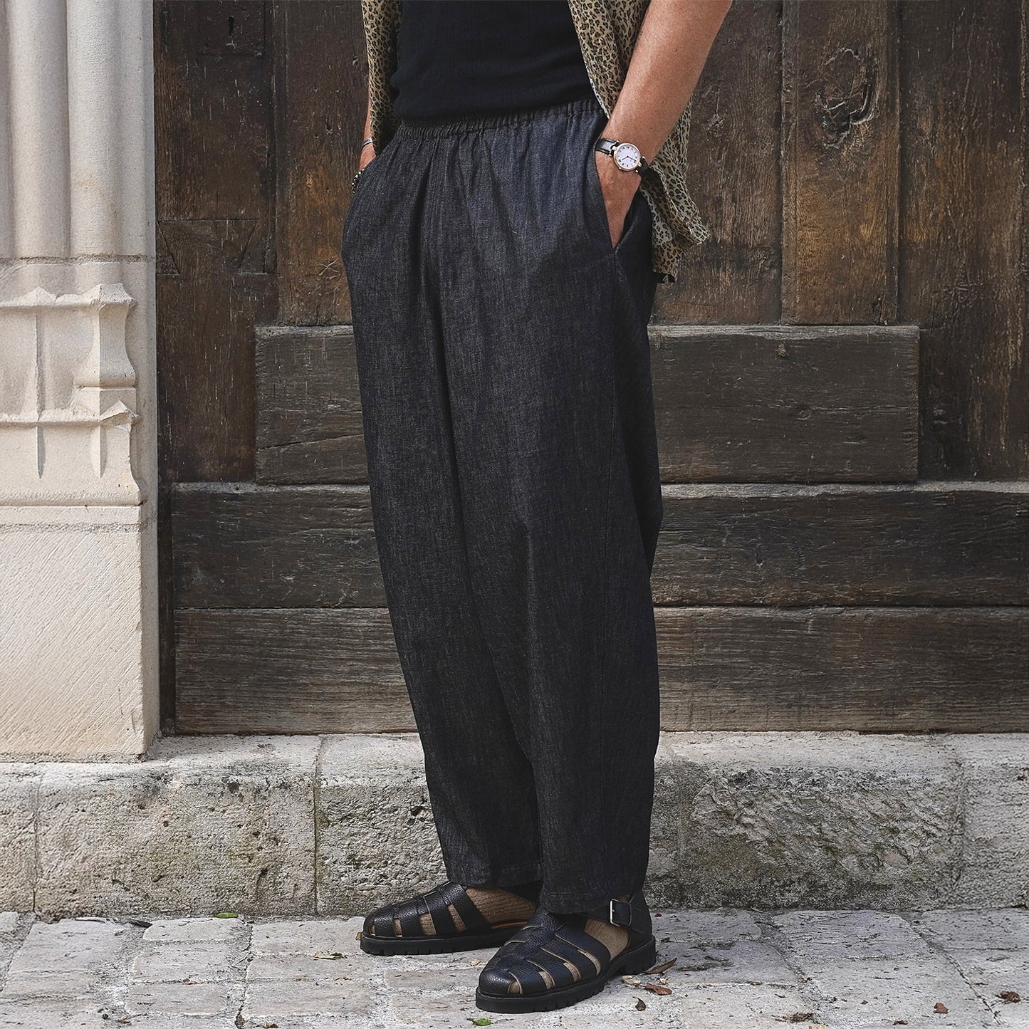 Warm up pants black chambray