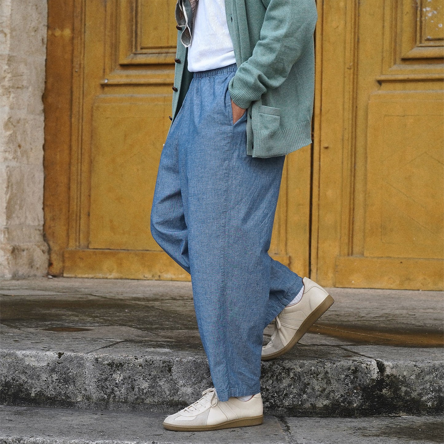 Warm up pants blue chambray