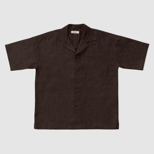 Bell shirt camp collar shirt - lin marron