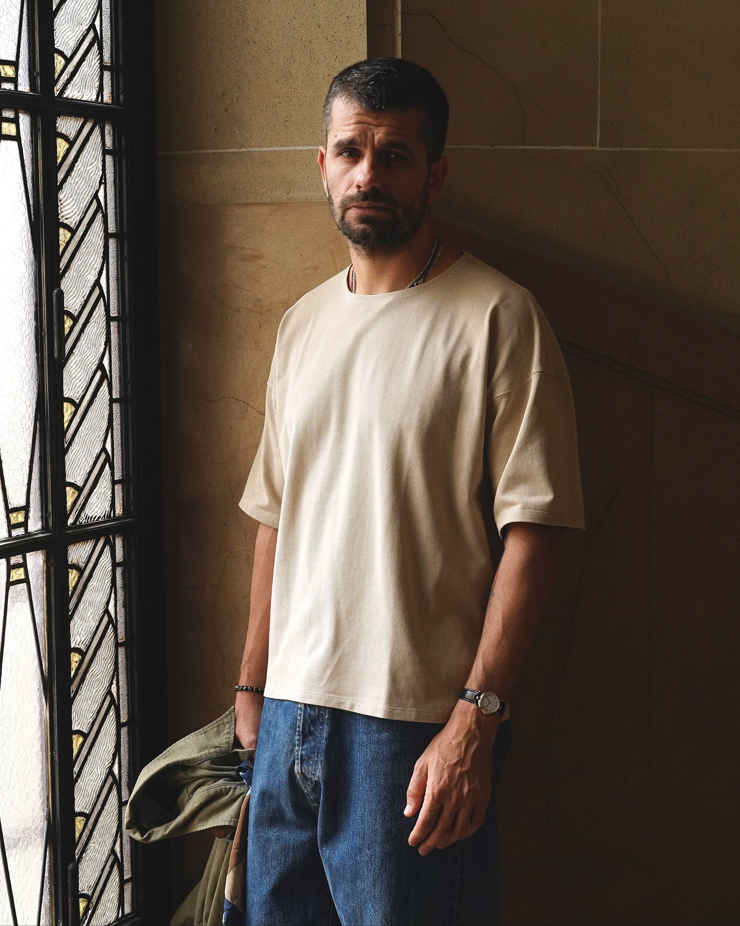 T-shirt beige pique knit