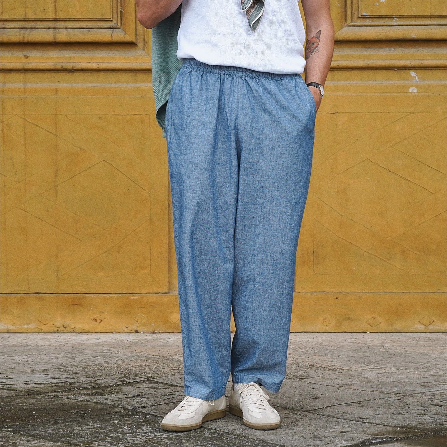 Warm up pants blue chambray